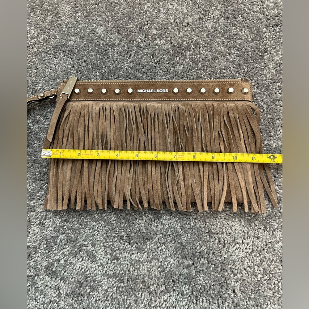 Michael Kors Brown Suede Fringe Wristlet Clutch - Picture 5 of 8